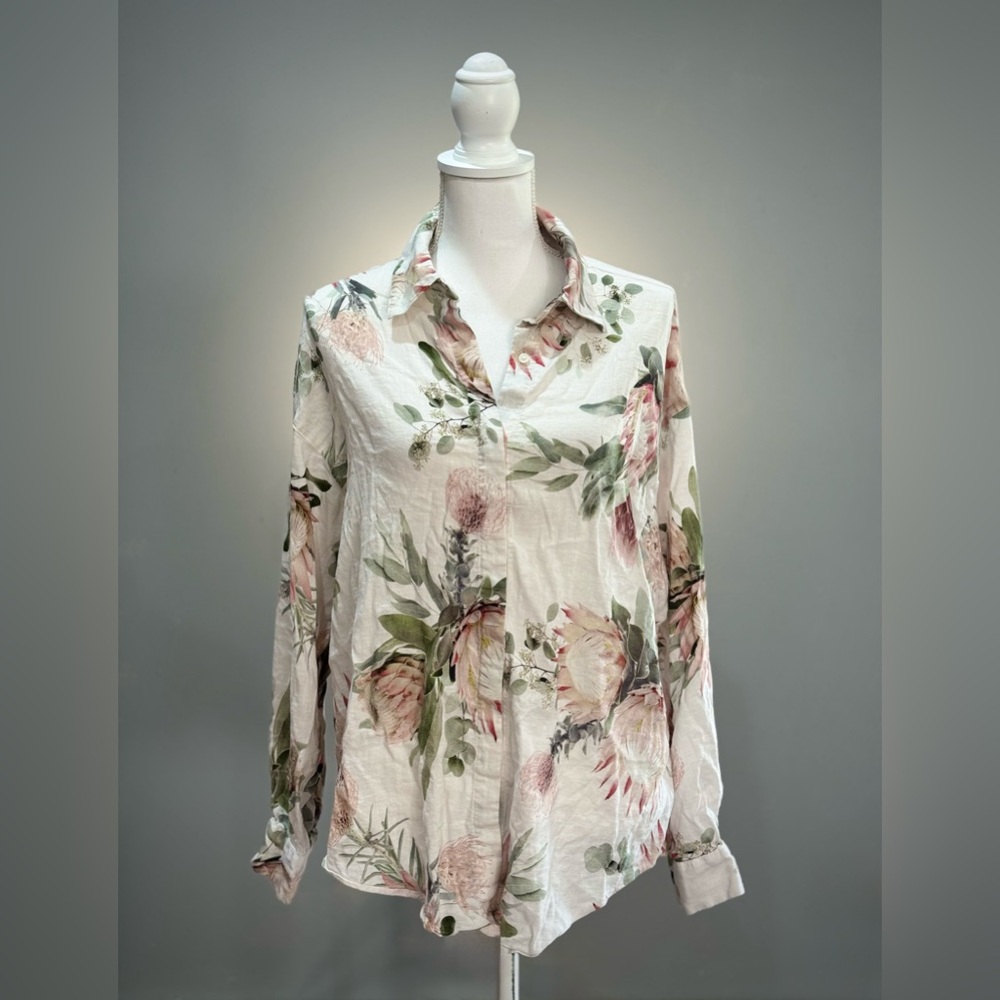 Express Floral Button Down Shirt - Pink and Green